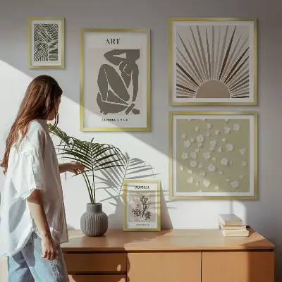 Elegantna apstraktna biljna grafika set slika iznad kauča