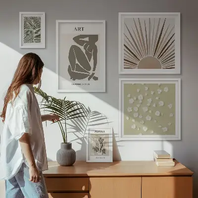 Elegantna apstraktna biljna grafika set slika iznad kauča