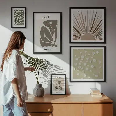 Elegantna apstraktna biljna grafika set slika iznad kauča
