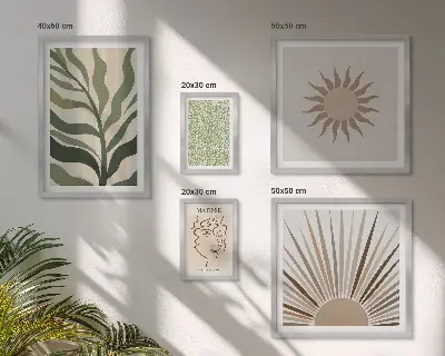 Elegantna apstraktna biljna grafika set slika iznad kauča