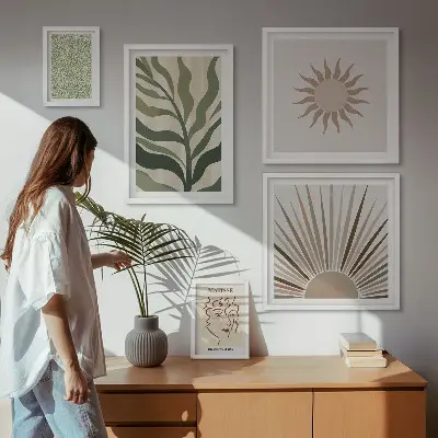 Elegantna apstraktna biljna grafika set slika iznad kauča