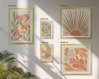 Geometrijsko cvijeće u boho stilu poliptih u okviru