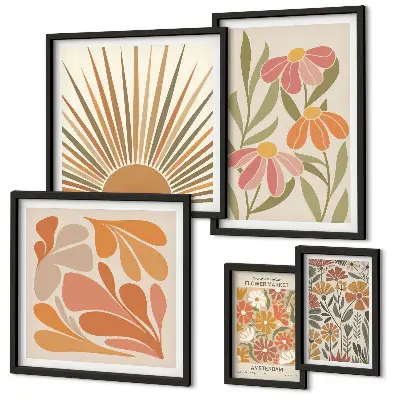 Geometrijsko cvijeće u boho stilu poliptih u okviru