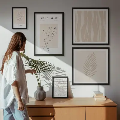 Poliptih u okviru elegantna grafika žene i biljaka