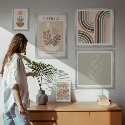 Elegantne biljne apstrakcije set od 5 slika u okviru