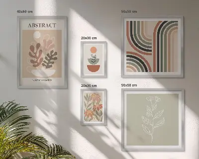 Elegantne biljne apstrakcije set od 5 slika u okviru