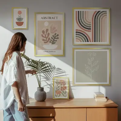 Elegantne biljne apstrakcije set od 5 slika u okviru