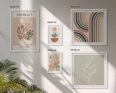 Elegantne biljne apstrakcije set od 5 slika u okviru