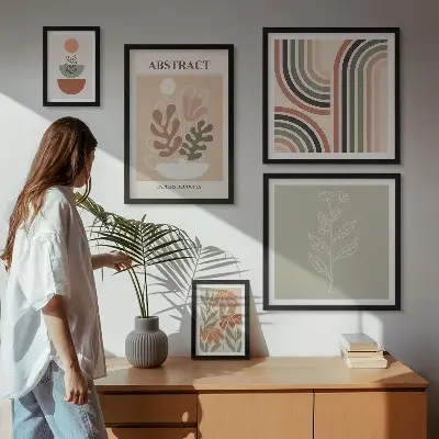 Elegantne biljne apstrakcije set od 5 slika u okviru