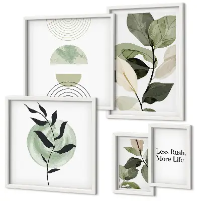 Set od 5 slika u okviru elegantna grafika s motivom biljaka za interijere