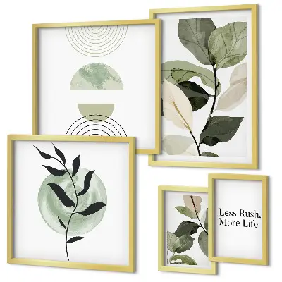 Set od 5 slika u okviru elegantna grafika s motivom biljaka za interijere