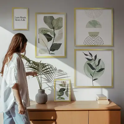 Set od 5 slika u okviru elegantna grafika s motivom biljaka za interijere