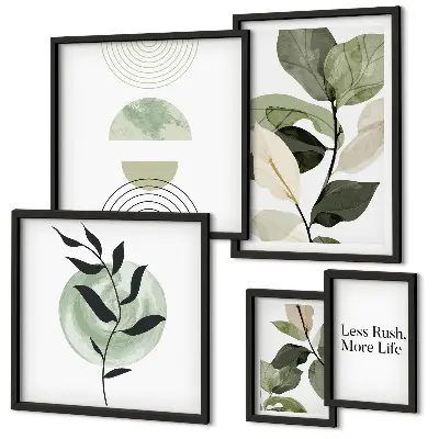 Set od 5 slika u okviru elegantna grafika s motivom biljaka za interijere
