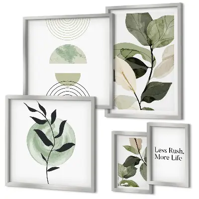 Set od 5 slika u okviru elegantna grafika s motivom biljaka za interijere