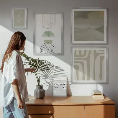 Set slika iznad kauča elegantne pastelne grafike prirode