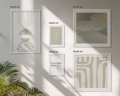 Set slika iznad kauča elegantne pastelne grafike prirode