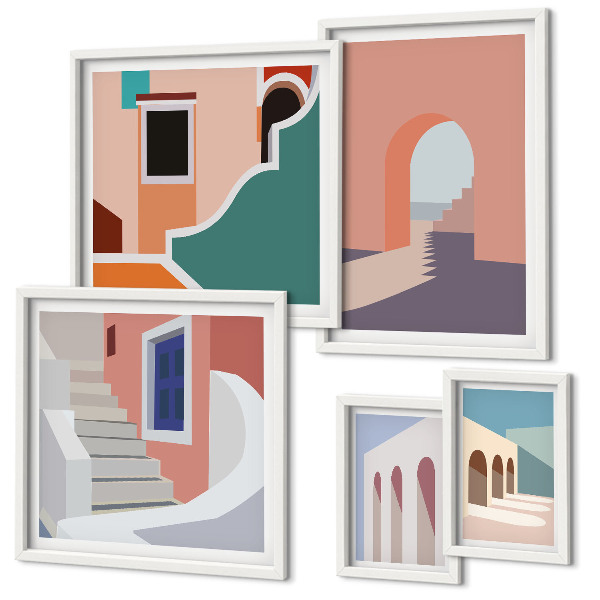 Set slika iznad kauča Pastelna arhitektonska grafika
