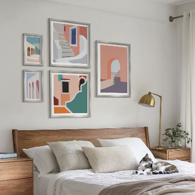 Set slika iznad kauča Pastelna arhitektonska grafika