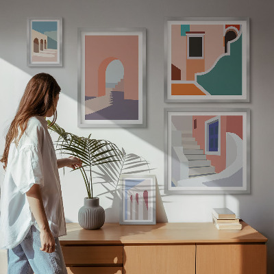 Set slika iznad kauča Pastelna arhitektonska grafika