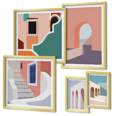 Set slika iznad kauča Pastelna arhitektonska grafika