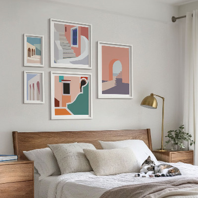 Set slika iznad kauča Pastelna arhitektonska grafika