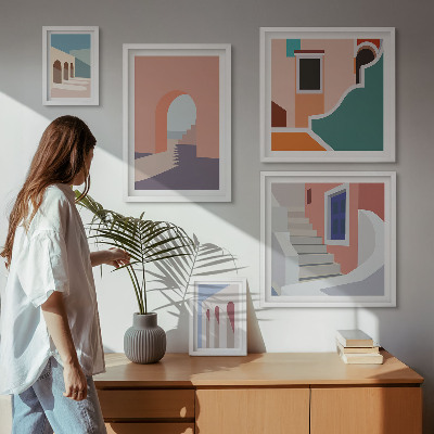 Set slika iznad kauča Pastelna arhitektonska grafika