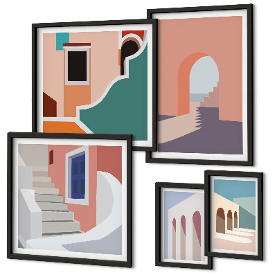Set slika iznad kauča Pastelna arhitektonska grafika