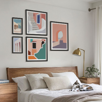 Set slika iznad kauča Pastelna arhitektonska grafika
