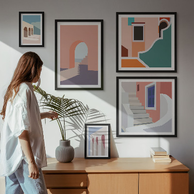 Set slika iznad kauča Pastelna arhitektonska grafika