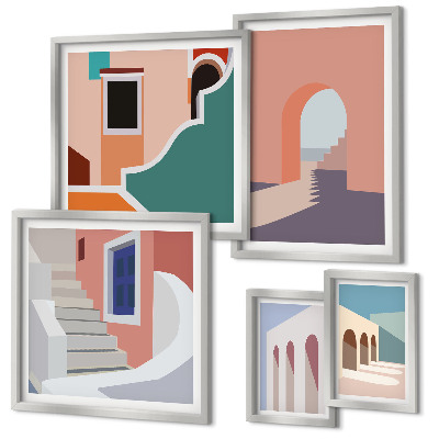 Set slika iznad kauča Pastelna arhitektonska grafika