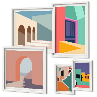 Set slika iznad kauča Šarene ilustracije grada