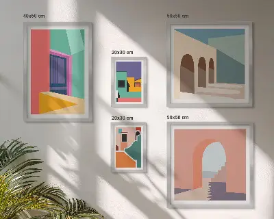 Set slika s motivom grada šarene ilustracije za postavljanje iznad kauča