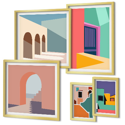 Set slika iznad kauča Šarene ilustracije grada