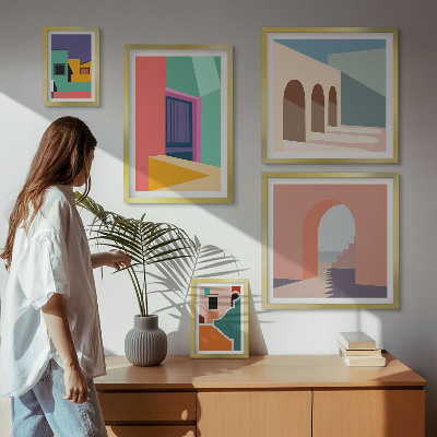 Set slika iznad kauča Šarene ilustracije grada