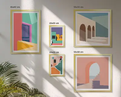 Set slika s motivom grada šarene ilustracije za postavljanje iznad kauča