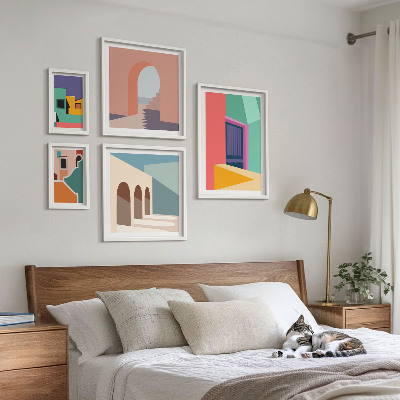 Set slika iznad kauča Šarene ilustracije grada