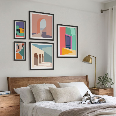 Set slika iznad kauča Šarene ilustracije grada