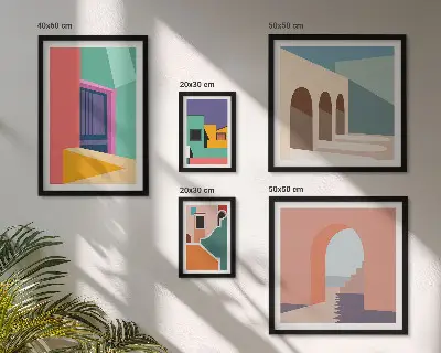Set slika s motivom grada šarene ilustracije za postavljanje iznad kauča