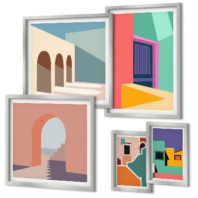 Set slika iznad kauča Šarene ilustracije grada