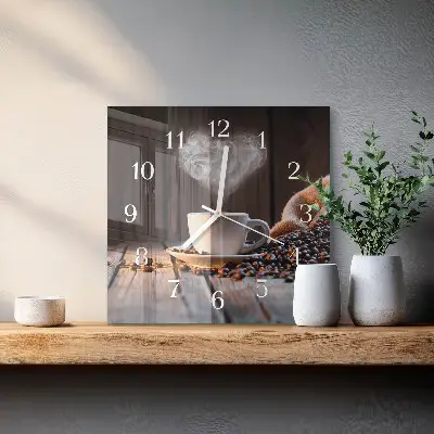 Stakleni četvrtasti sat Ljubav prema kavi