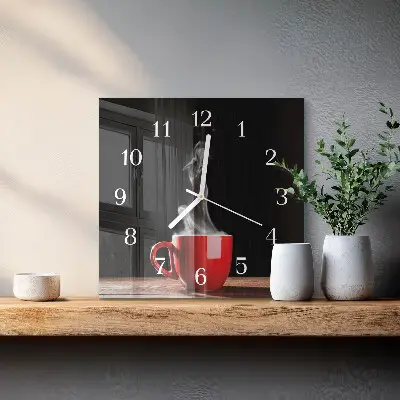 Stakleni četvrtasti sat Šalica kave