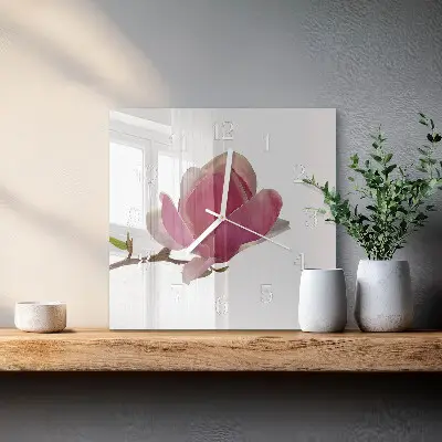 Stakleni četvrtasti sat Cvijet magnolije