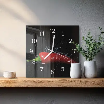 Stakleni četvrtasti sat Čili papričice