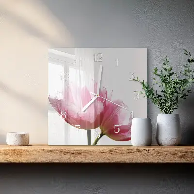Stakleni četvrtasti sat Tulipani