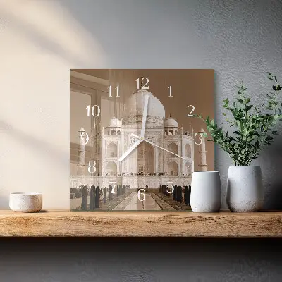 Stakleni četvrtasti sat Taj Mahal u sepiji