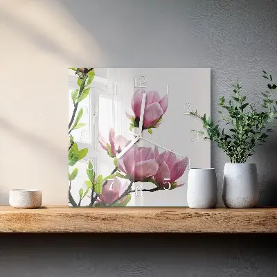 Stakleni četvrtasti sat Cvijet magnolije