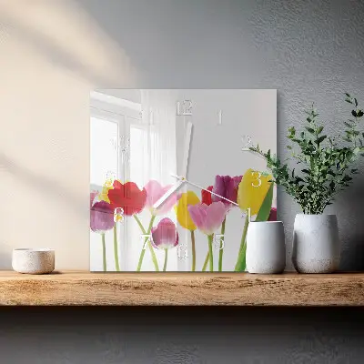 Stakleni četvrtasti sat Šareni tulipani