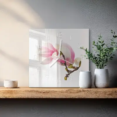 Stakleni četvrtasti sat Cvijet magnolije
