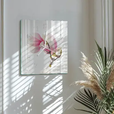 Stakleni četvrtasti sat Cvijet magnolije
