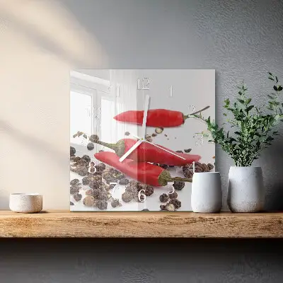 Stakleni četvrtasti sat Čili papričice